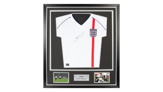 Steven Gerrard Front Signed England 2002 Home Shirt In Classic Frame