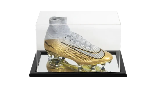 Cristiano Ronaldo Signed Silver & Gold Mercurial Vapor Boot In Acrylic Case