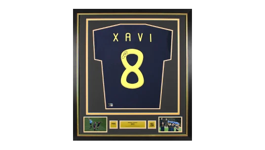 Xavi Official 2010 World Cup Back Signed & Framed Spain 2010 Away Shirt
