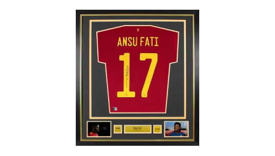Ansu Fati Official World Cup Back Signed & Framed Spain 2020-21 Home Shirt