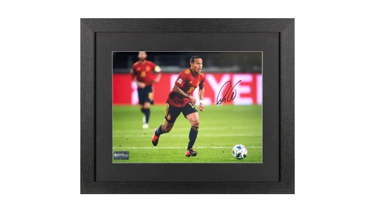 Thiago Alcantara Signed Spain Photo In Black Wooden Frame: In Action