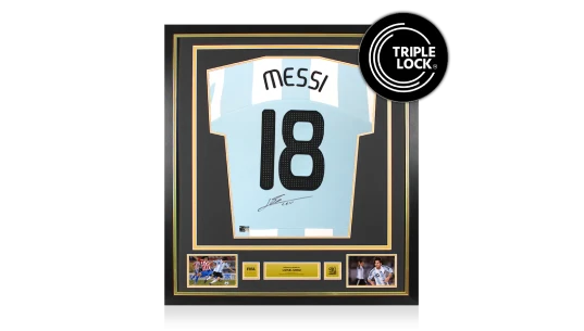 Lionel Messi Official 2010 World Cup Back Signed & Framed Argentina 2007-08 Home Shirt