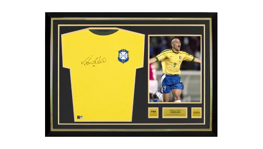 Ronaldo Official World Cup Front Signed & Hero Framed Brazil 1970 Home Shirt