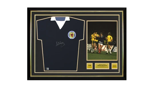 Kenny Dalglish Official World Cup Front Signed & Hero Framed Scotland Retro Shirt