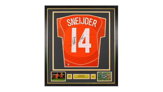 Wesley Sneijder Official World Cup Back Signed and Framed Netherlands 2004 Home Shirt: 134 International Caps Inscription