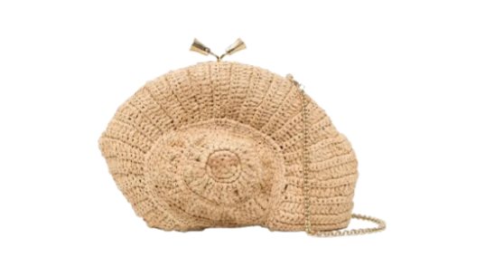 Shell-Shaped Woven Crossbody Bag - Beige