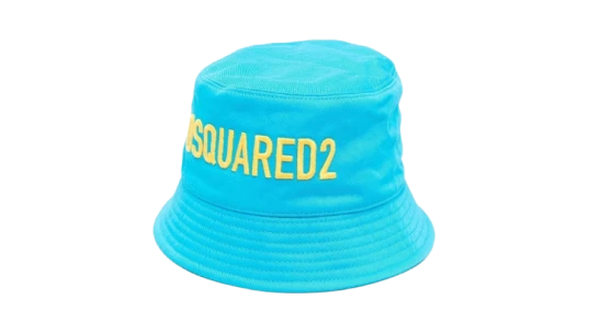 Embroidered-Logo Bucket Hat - Aqua Blue/Yellow