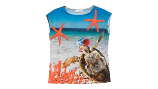 Starfish Turtle-Print Blouse - Blue/Multicolor