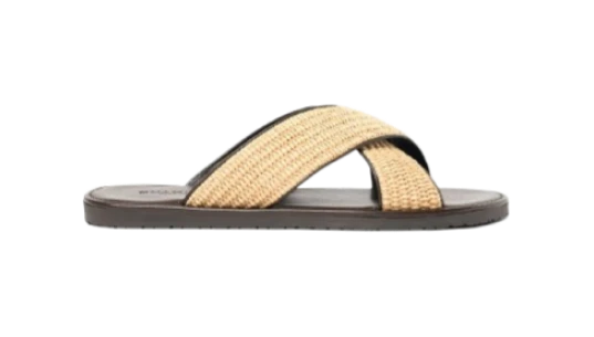 Ettore Crossover-Strap Raffia Sandals - Beige
