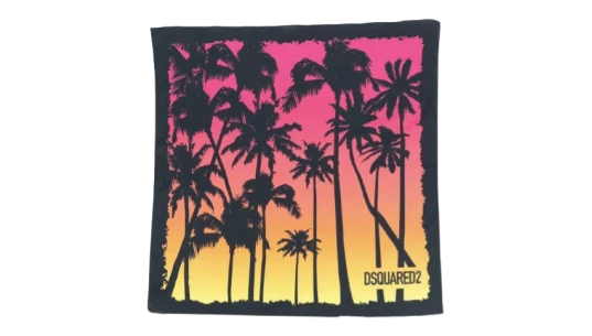 Graphic-Print Cotton Scarf  - Black/Fuchsia Pink/Sunset Yellow