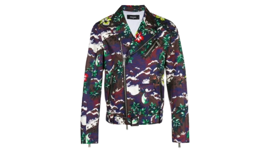 Tropical Print Biker Jacket - Multicolor