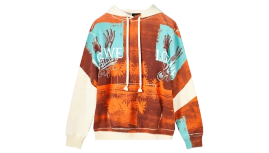 Tropical Hands Print Hoodie - Soft White/Brown