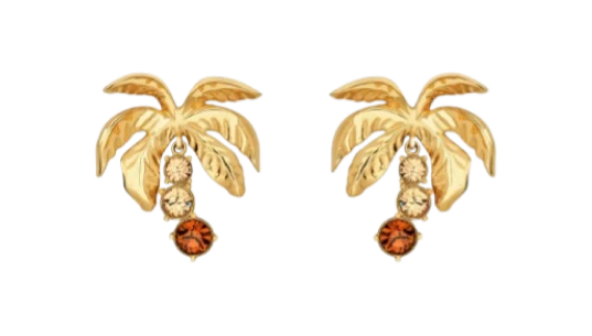 Palm Tree Crystal Clip-On Earrings - Gold
