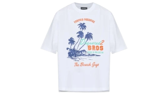 Tropical-Print T-Shirt - White/Navy/Orange