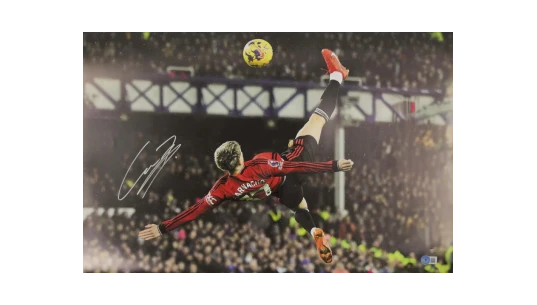 Garnacho Signed Overhead Kick Soccer Print Size 16″ x 24″ with Beckett COA