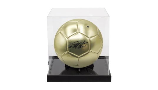 Sir Geoff Hurst Signed Golden Football - In Acrylic Display Case