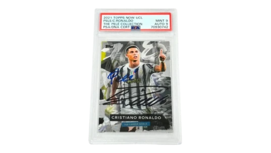 Cristiano Ronaldo & Pele Signed 2021 Topps Now Goal Record PSA 9 AUTO 9