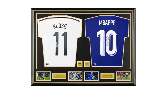 Miroslav Klose Germany & Kylian Mbappe France Official World Cup Signed & Dual Framed Shirts