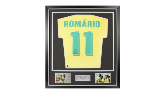 Framed Romario Signed Brazil Shirt: Home, 1970-71 - Premium