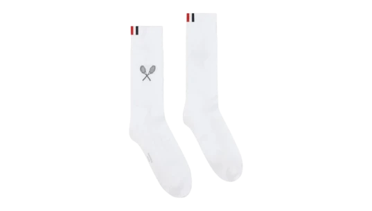 Tennis-Racket Athletic Socks - White