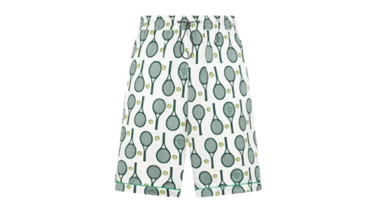 Silk Drawstring Shorts Tennis - White/Green