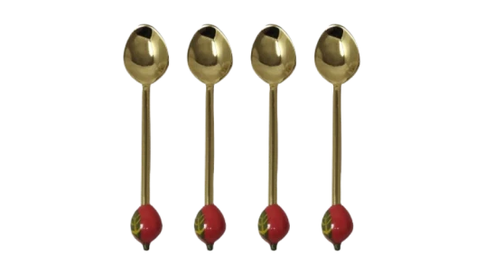Strawberry Dessert Spoons Set Of 4 - Red/Green/Yellow/Gold