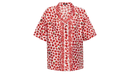 Strawberry Garden Silk Shirt - White/Red