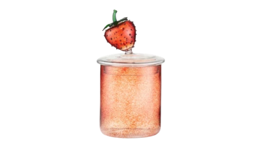 Exclusive Handblown Glass Strawberry Jar, 17cm - Red/Green/Clear