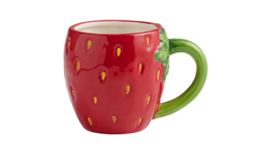 Hand Painted Strawberry Figural Ceramic Mug - Red/Green/Yellow