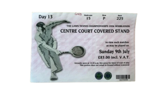 2006 Wimbledon Federer v Nadal First Final Centre Court Ticket