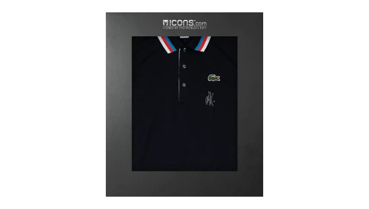 Match Used Andy Roddick Front Signed Black Lacoste Tennis Shirt: 2010 Australian Open In DP