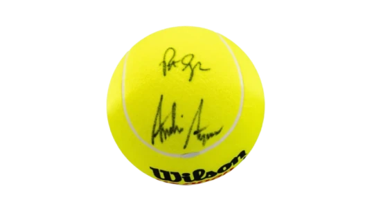 Andre Agassi and Pete Sampras Autographed U.S. Open Jumbo 9" Tennis Ball - Upper Deck