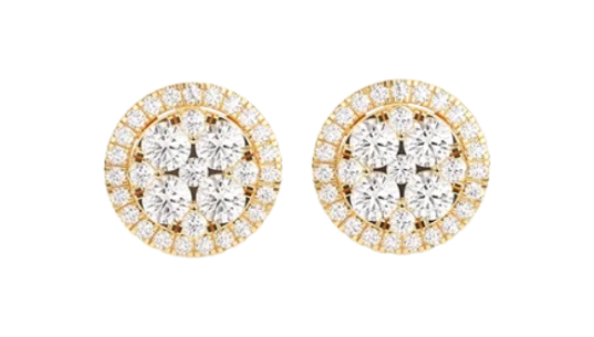 Round Halo Cluster Diamond Stud Earrings 1.10ct 14K Gold