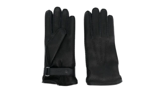Touch-Strap Leather Gloves - Black