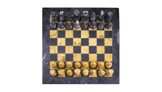 Golden and Black Marble Chess Set in Case - Medium