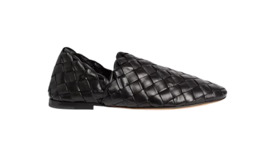 Leather Intrecciato Slippers - Black