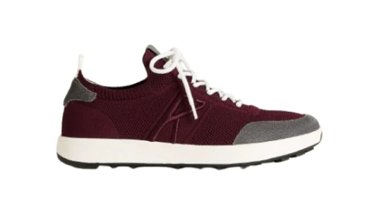 Bordeaux Cotton-Knit Sneakers With Calfskin Suede
