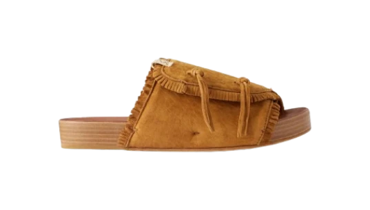 Fringed Leather Slides - Brown