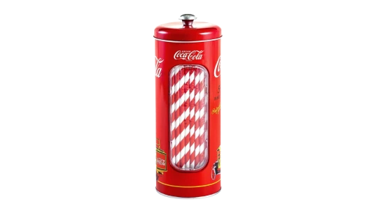Coke Straw Holder Tin - 20 Paper Straws Inside