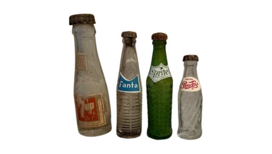 Pepsi-Cola, Green Sprite, Fanta, 7UP Miniature Soda Pop Bottles 1950s 