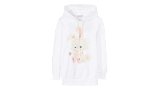 Rabbit-Print Ribbed Hoodie - White
