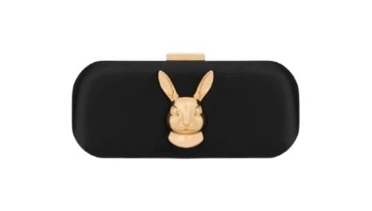 Rabbit-Plaque Clutch Bag - Black