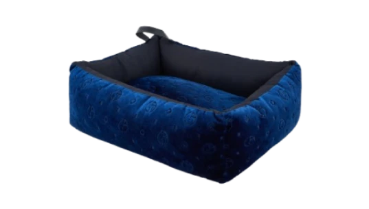 Dog Bed in Monogram Jacquard Velvet - Blue