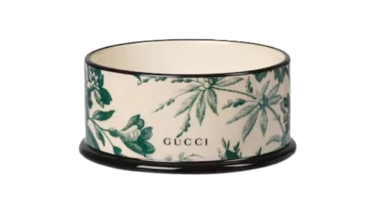 Small Herbarium Print Pet Bowl - Green & Ivory Porcelain