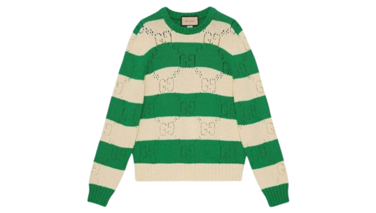 GG Lace Striped Knit Sweater - Green