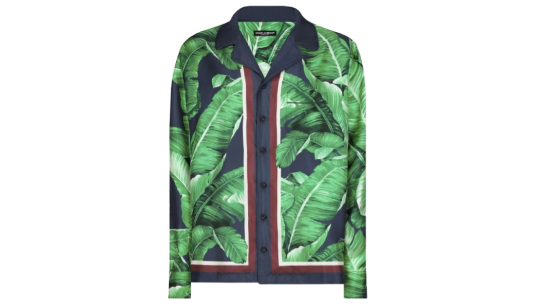 Leaf-Print Silk Shirt - Grass Green