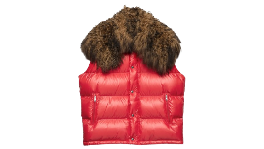 Textured-Collar Puffer Gilet - Red